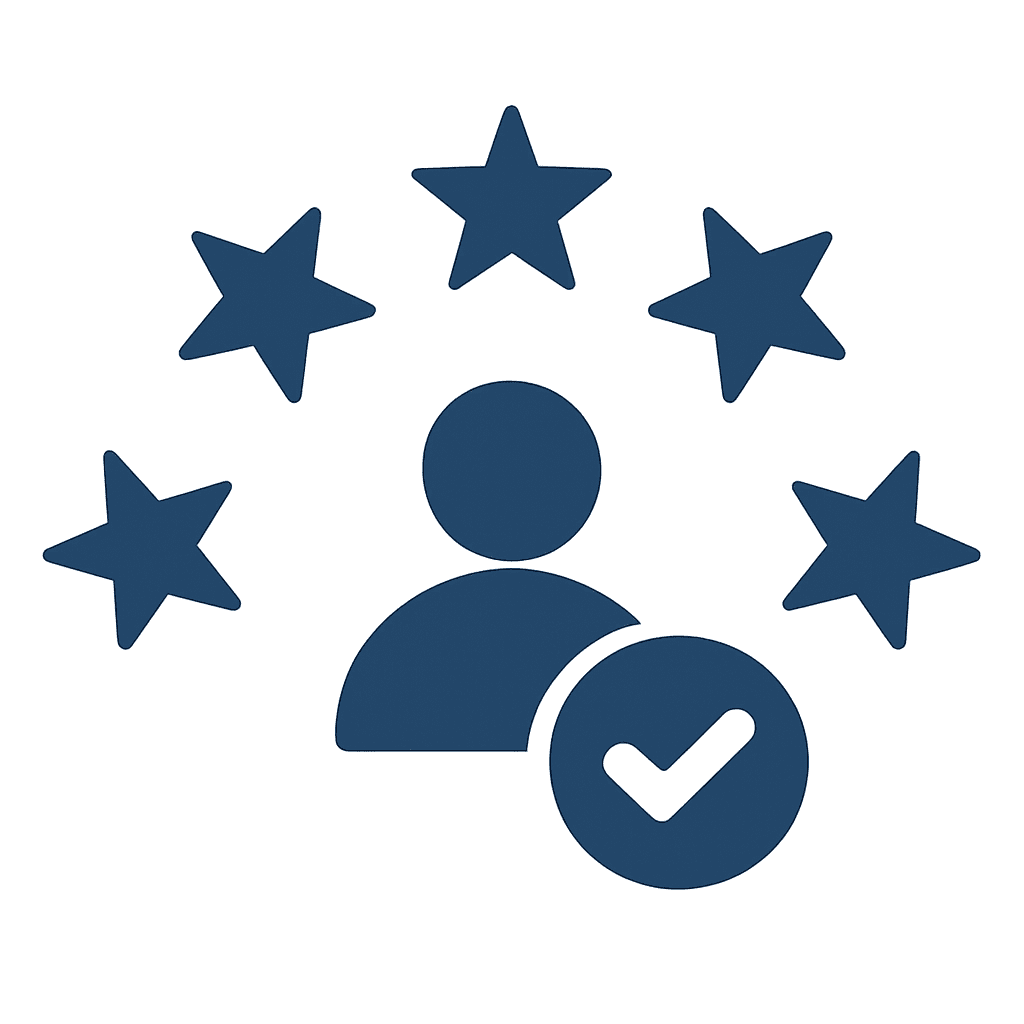 User with stars and checkmark icon